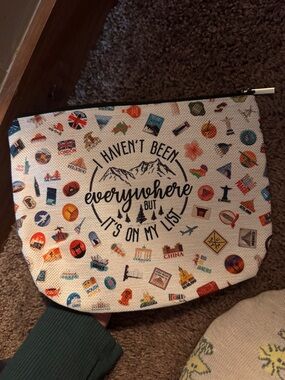 Travel Quote Canvas Pouch - Cream with Multicolor Travel Icons